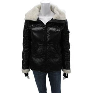 S13 NYC Womens Puffer Jacket Black Nylon Zip Long Sleeve Size S